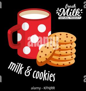 Milk and cookies vector icon. Chocolate cookies and a red cup of hot milk vector Stock Vector