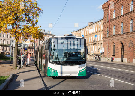 SAINT-PETERSBURG, RUSSIA - OCTOBER 21, 2017: City bus route number 22 at the bus stop Stock Photo