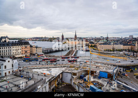 Road works around Slussen junction, Stockholm, Sweden Stock Photo