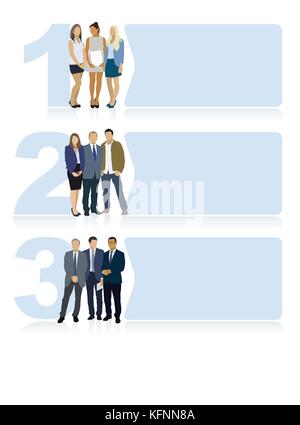 Businesspeople are standing in front of big blue numbers. Stock Vector