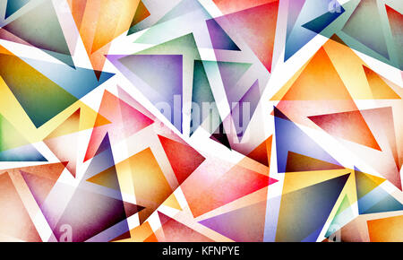 bright colorful abstract background design with layers of triangle shapes in bold colors of yellow red blue green purple orange gold and pink, modern  Stock Photo