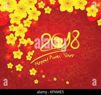 Japanese New Year's card in 2018 blossom Stock Vector