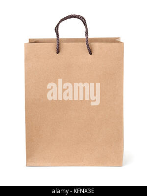 Front view of blank brown paper bag isolated on white Stock Photo