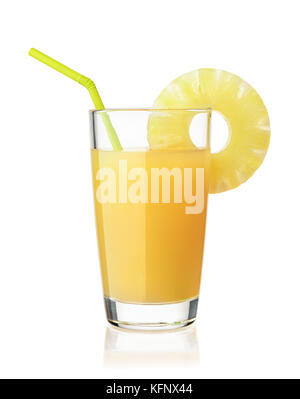 Front view of pineapple juice glass isolated on white Stock Photo