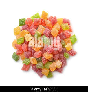 Top view of colorful sugar candies isolated on white Stock Photo