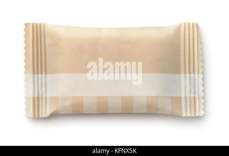 Top view of brown paper sachet isolated on white Stock Photo
