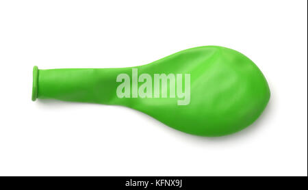 Top view of green deflated balloon isolated on white Stock Photo