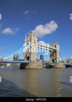the historic tower bridge across the river thames in london Stock Photo