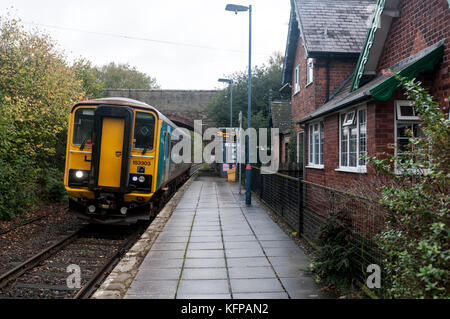 Arriva Trains Wales train at Hopton Heath station on the Heart of Wales Line, Shropshire, UK Stock Photo