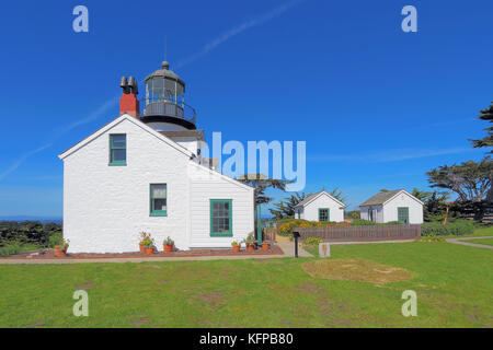Grounds and outbuildings of Point Pinos, the oldest continuously operating lighthouse on the west coast, on Monterey Bay in Pacific Grove, California Stock Photo