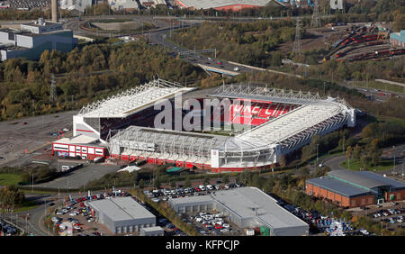 aerial view of Stoke City Bet365 Stadium, UK Stock Photo