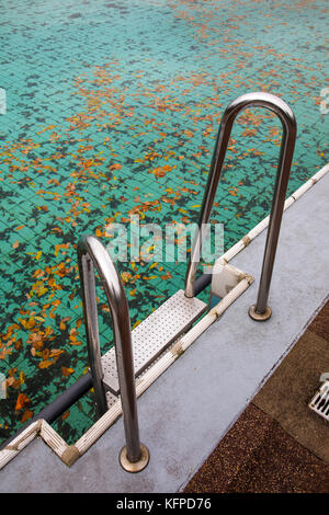 Empty Swimming Pool With Autumn Leaves Stock Photo - Alamy