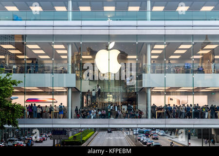 Central, Hong Kong  - October 28, 2017 : Crowded people shopping at Apple store of IFC mall just 5 days before iPhone X release at Sunday afternoon Stock Photo