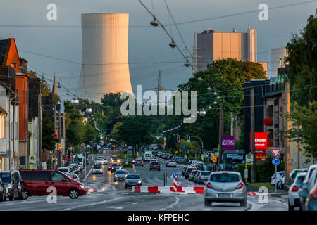 Cooling tower, 130 meters high, of the Herne power plant, STEAG, view along the Westfalenstra§e in Recklinghausen, south, Germany, Stock Photo