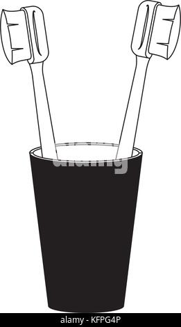 glass with two toothbrush in monochrome silhouette Stock Vector Image ...