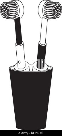 glass with two electric toothbrush in watercolor silhouette Stock ...