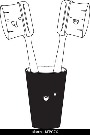 glass with male and female toothbrush kawaii in watercolor silhouette ...
