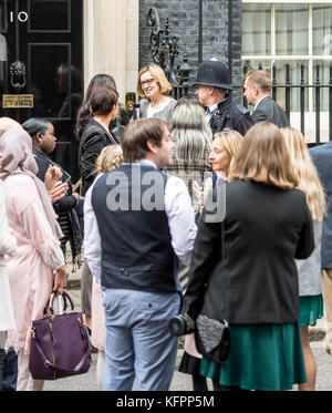 London, UK. 31st Oct, 2017. Pride of Britain award winners reception at 10 Downing Street, Home Secretary, Amber Rudd talks with the Pride of Britian award winners in Downing Street Credit: Ian Davidson/Alamy Live News Stock Photo