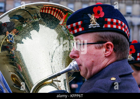 Glasgow, UK. 31st Oct, 2017. In heavy rain, a number of senior military personnel, political dignitaries including EVA BOLANDER, the Provost of Glasgow and a number of ex-service men and women laid poppy wreathes at the official opening of the Garden of Remembrance in George Square, Glasgow Credit: Findlay/Alamy Live News Stock Photo