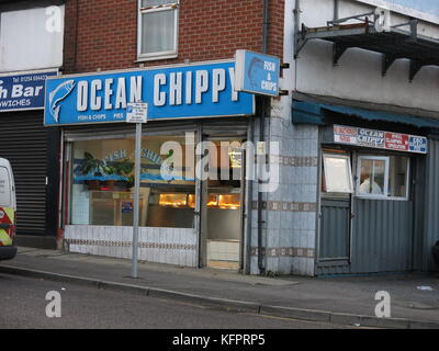 Blackburn, takeaway capital. Fast food capital. Fast food outlets on Bank Top. Across the road from St. Wilfred's High School. Stock Photo