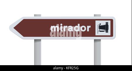 Vector illustration of Spanish direction road sign to the Mirador (Point of view) Stock Vector