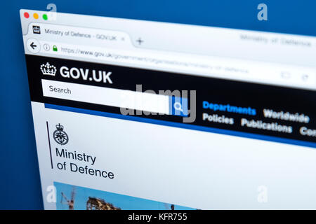 LONDON, UK - OCTOBER 30TH 2017: The homepage of the Ministry of Defence on the UK Government website, on 30th October 2017. Stock Photo