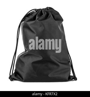 Drawstring pack template classic black isolated on white Stock Photo