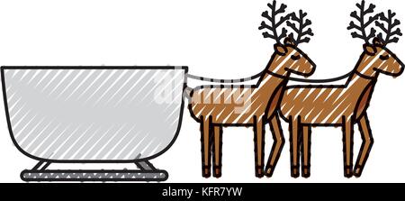 reindeer pulling christmas sledge traditional image Stock Vector