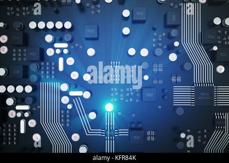 3D rendering Circuit board. Technology background. Central Computer Processors CPU concept. Motherboard digital chip. Tech science EDA background. Integrated communication processor, Information CPU engineering Stock Photo