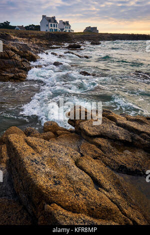 The rocky coastline of Finistere in Saint Guenole Penmarc'h Pays Bigouden Brittany France. Stock Photo