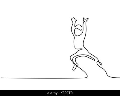 Continuous line drawing. Happy toddler boy jumping on bed. Vector illustration Stock Vector