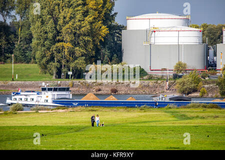 Duisburg harbors, tank farm of Oiltanking Germany GmbH, large tanks for fuels and vegetable oils, on the Rhine, Duisburg, Stock Photo