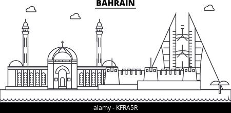 Bahrain flat landmarks vector illustration. Bahrain line city with ...