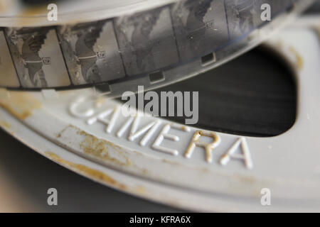 Close-up of vintage old Super 8 film spool. Stock Photo