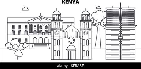 Kenya architecture skyline buildings, silhouette, outline landscape, landmarks. Editable strokes. Urban skyline illustration. Flat design vector, line concept Stock Vector