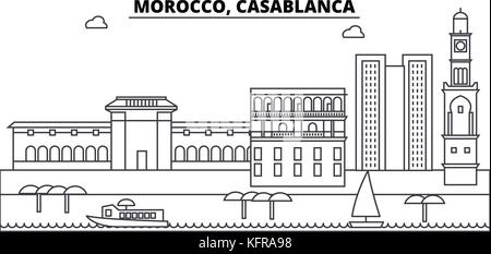 Morocco, Casablanca architecture skyline buildings, silhouette, outline landscape, landmarks. Editable strokes. Urban skyline illustration. Flat design vector, line concept Stock Vector