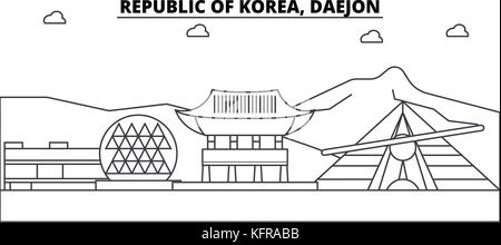 Republic Of Korea, Daejon architecture skyline buildings, silhouette, outline landscape, landmarks. Editable strokes. Urban skyline illustration. Flat design vector, line concept Stock Vector