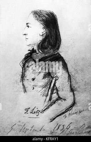 Franz Liszt - portrait in pencil by Madame Bernard- Chaix, Saint- Gervais- les- Bains, France.. FL: Hungarian pianist and composer,  22 October 1811 - 31 July 1886. Stock Photo