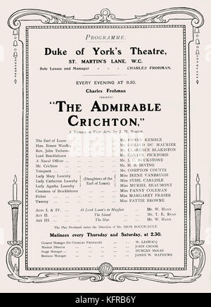 The Admiral Crichton by J.M. Barrie, c. 1902. Programme for the production at the Duke of York Theatre, London, which opened on the 4th November 1902. J.M. Barrie: Scottish dramatist and author,  b. 9 May 1860 - d. 19 June 1937 Stock Photo
