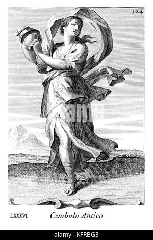 Cembalo Antico - cup shaped cymbals). Illustration from Filippo Bonanni's  'Gabinetto Armonico'  published in 1723, Illustration 86. Caption: 'Sistro'. Engraving by Arnold van Westerhout. Stock Photo