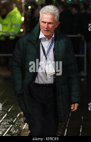 Bayern Munich manager Jupp Heynckes arrives for the UEFA Champions League, Group B match at Celtic Park, Glasgow. Stock Photo