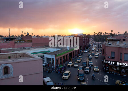 Marrakesh, Morocco, 14 October, 2017: An evening rush hour in Marrakesh. People get to the streets in the evening when the temperatures are not that h Stock Photo