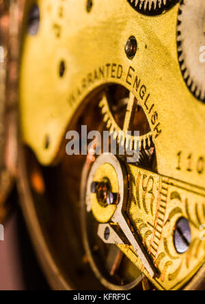 A macro shot of the inside of a pocket watch. Stock Photo