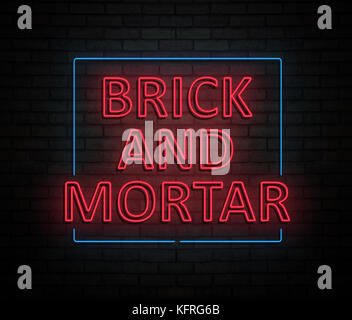 3d Illustration depicting an illuminated neon sign with a brick and mortar concept. Stock Photo
