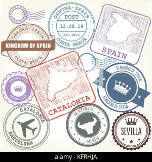 Travel stamps set Barcelona, Catalonia and Spain theme Stock Vector
