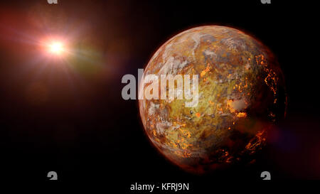 exoplanet planet lit by a red alien star Stock Photo - Alamy