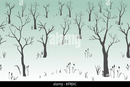 Trees with no leaves. Continuous Pattern. Partly Seamless. Vector Illustration Stock Vector
