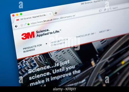 LONDON, UK - OCTOBER 21ST 2017: The homepage of the official website for the 3M Company, also known as the Minnesota Mining and Manufacturing Company, Stock Photo