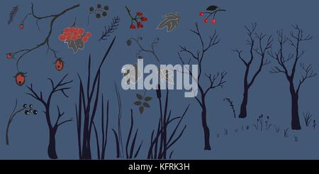 Forest Buliding Collection in black. Vector Illustration Stock Vector