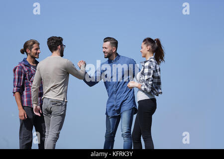 friends greet each other with a handshake .photo with copy space Stock Photo